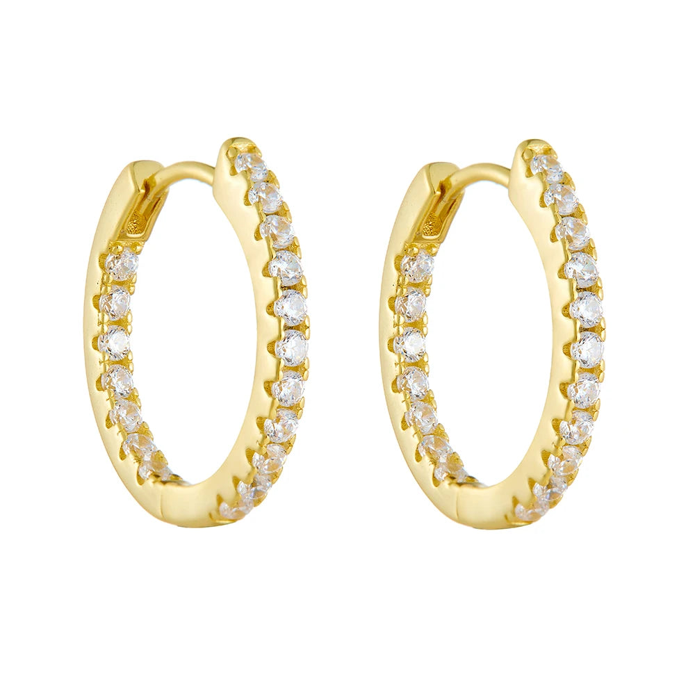 Peishang Wholesale Jewelry 925 Sterling Silver 14K Gold Plated Cz Zircon Classy Minimalist Huggie Earrings