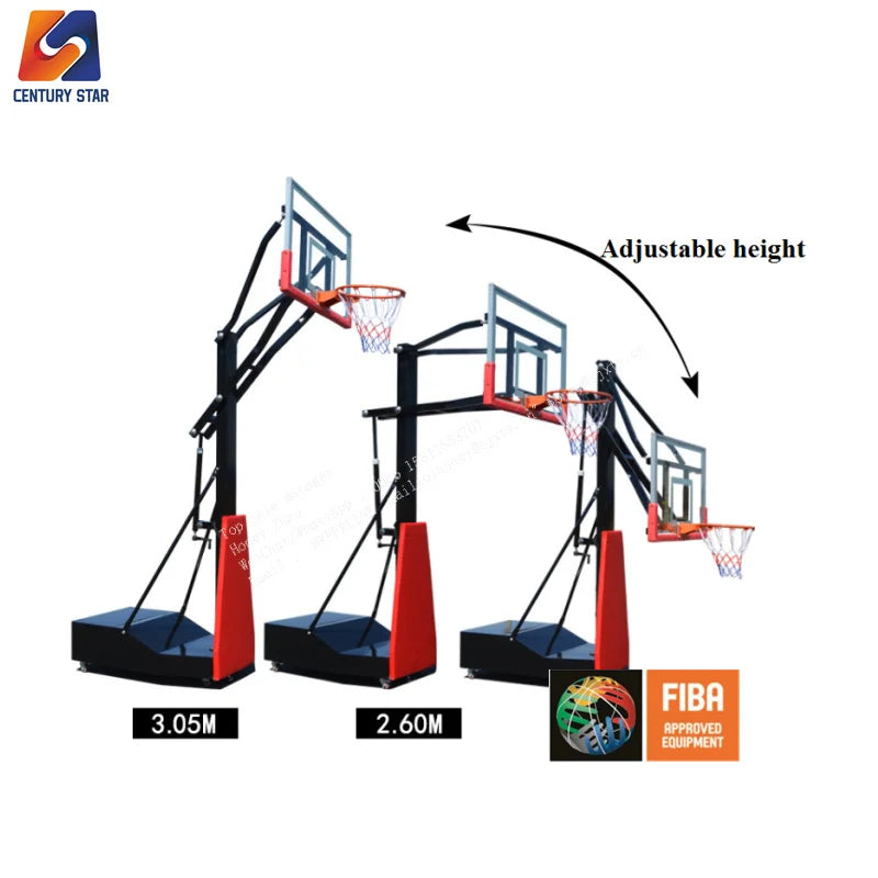 International Standard Best Indoor Basketball System with Tempered Glass Backboard Steel Rim HDPE Base 72'x42" Court