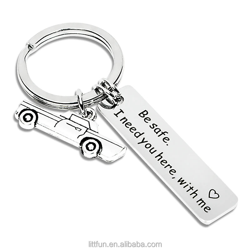 New Fashion Portable Digital Printing Keyring Custom Logo Silver Metal Dad Boyfriend Gift Drive Safe Be Safe Keychain Stainless