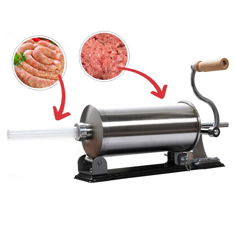 6LBS/3L Horizontal Manual Sausage Stuffer Kit Stainless Steel Hand Sausage Making Machine With 4 Size Tubes