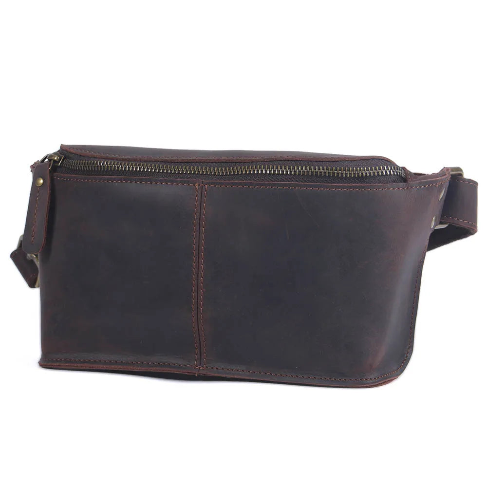 Simple Crazy Horse Leather Waterproof Crossbody Messenger Mobile Phone Fanny Pack Waist Belt Bag