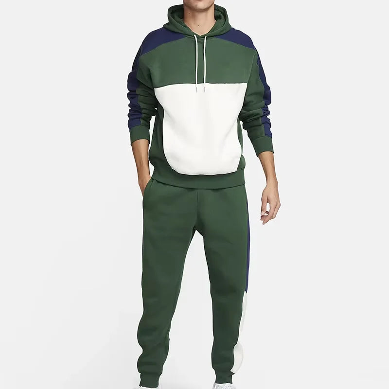 Custom Tracksuits Hooded Casual Men's Two Piece Set Sportswear 100 Cotton Breathable Patchwork Joggers Sweatshirts Sweatpants Fa