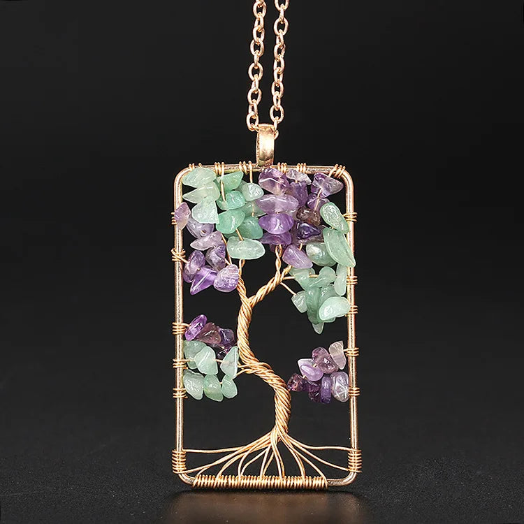 Custom Wholesale Chakra Creative Necklace Gemstone Charm Round Shape Lifetree Pendant Family Tree of Life in Jaipur Necklace
