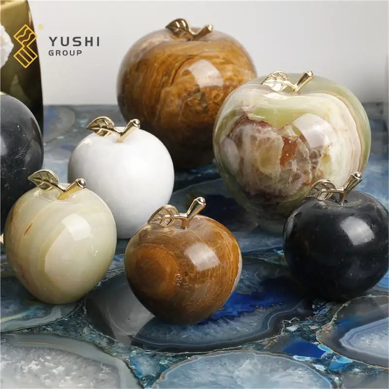 YUSHI Customizable Onyx Marble Apple Ornament for Hotel Villa Home Decoration