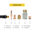SL60 SL100 Electrode 9-8215 9-8232 Nozzle 9-8208 9-8210 9-8212 9-8253 Shield 9-8256 9-8238 9-8239 9-8245 MegaBDM