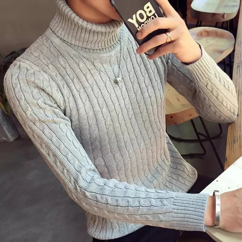 Turtleneck Sweater Mens Wool Knit Pullover Male Oversized  Men Sweater Korean Style Solid Color Twist Sweater