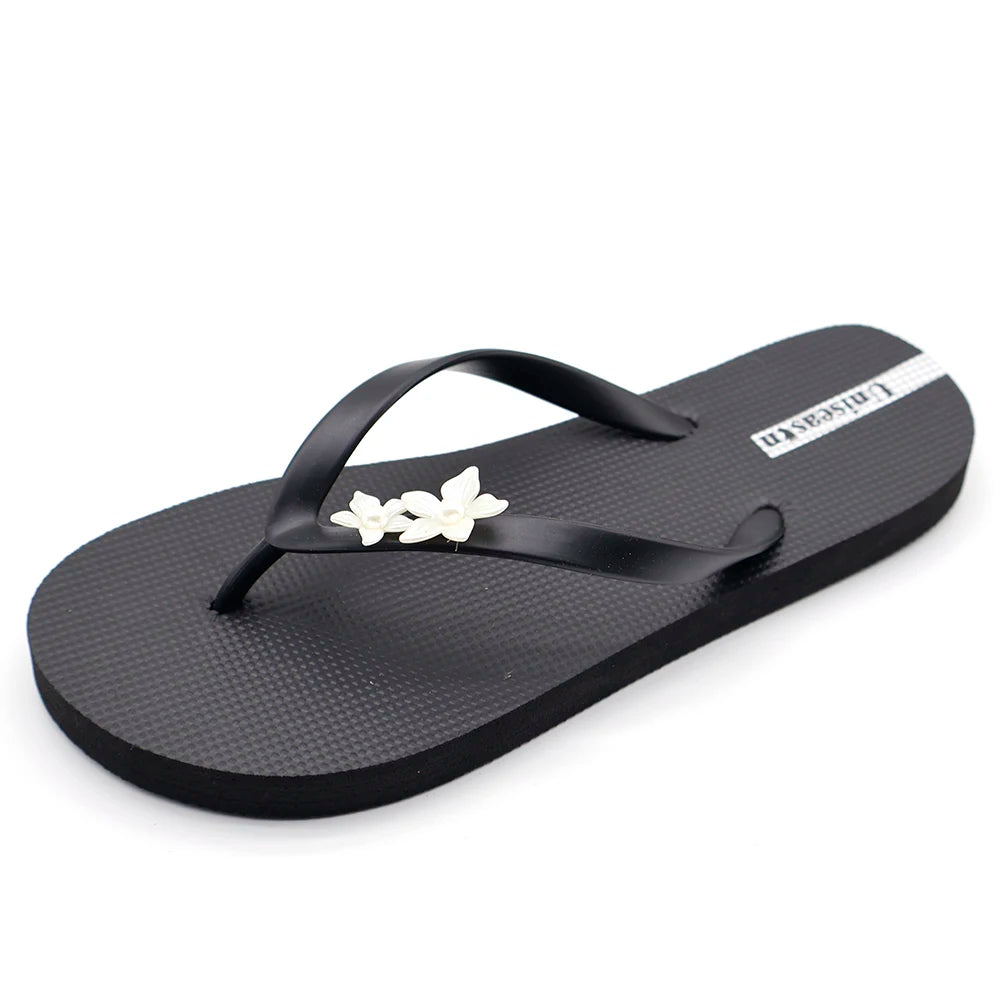 Women's Summer Lightweight Anti-Slippery Rubber Flip Flops Outdoor Slippers with Embroidery Comfortable for Women