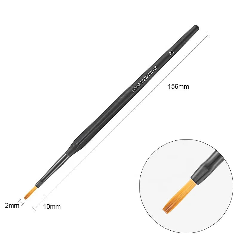 OEM Private Label PTT Nylon Hair Nail Brush and Long Squared Brush with Black Resin Handle for Nail Beauty Use BW1-06