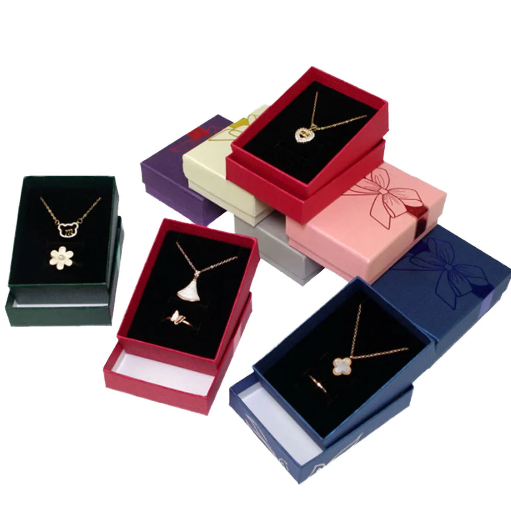 Custom Logo Modern Simple Beautiful Design Rigid Cardboard Paper Gift Square Earring Ring Necklace Bow Knot
