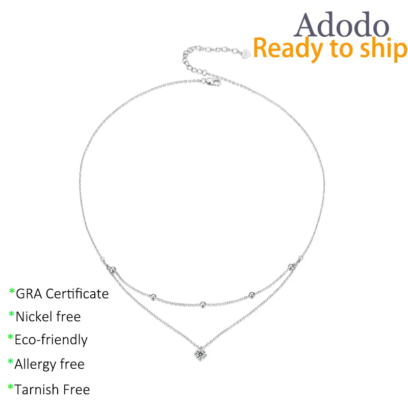 Original Design Fashion Double Layer Chain 925 Silver 0.5ct Vvs GRA Certificate Moissanite Fine Chokers Necklaces for Ladies