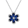 RINNTIN LZN17 925 Sterling Silver and 8A Blue Sapphire and White Zirconia Pear Shape Flower Pendant Silver Necklace for Women