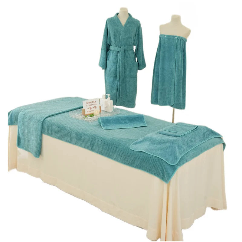 7pcs Waffle Blue Bath Towels Set Highly Absorbent Quick Drying Towels for SPA Beauty Salon Bathroom Salon Towels
