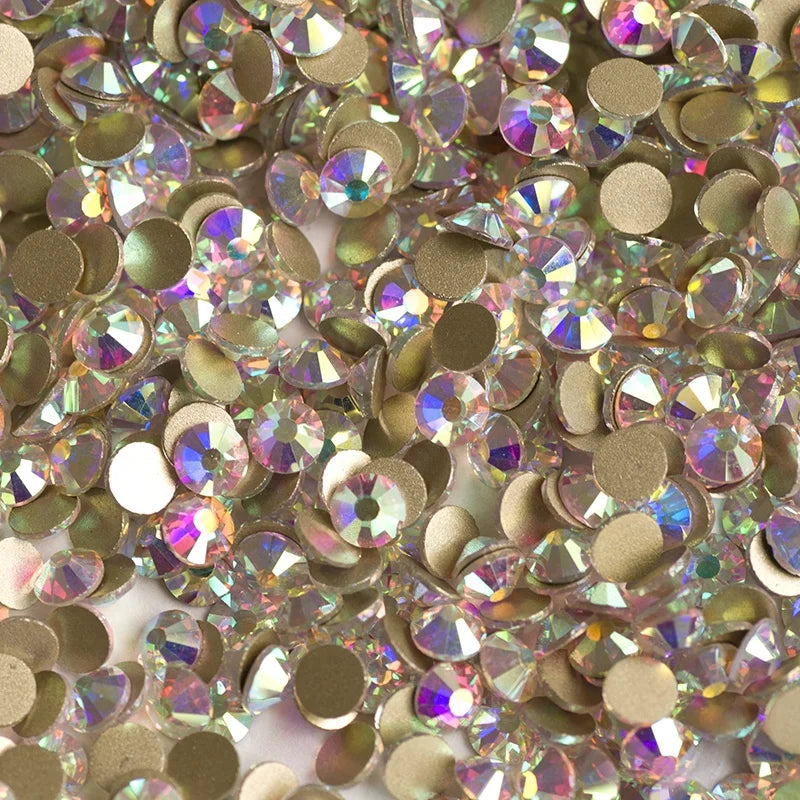 2058NOHF SS16 SS20 AB and Clear Crystal Color  Various Sizes  Flat Back  Rhinestone Glass Rhinestone Non Hotfix  for Dresses