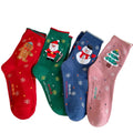 Merry Christmas Women's Cotton Crew Socks Medium Sleeve Red Tube with Santa Claus Cartoon Flocking Logo Cuff Knitted Technique