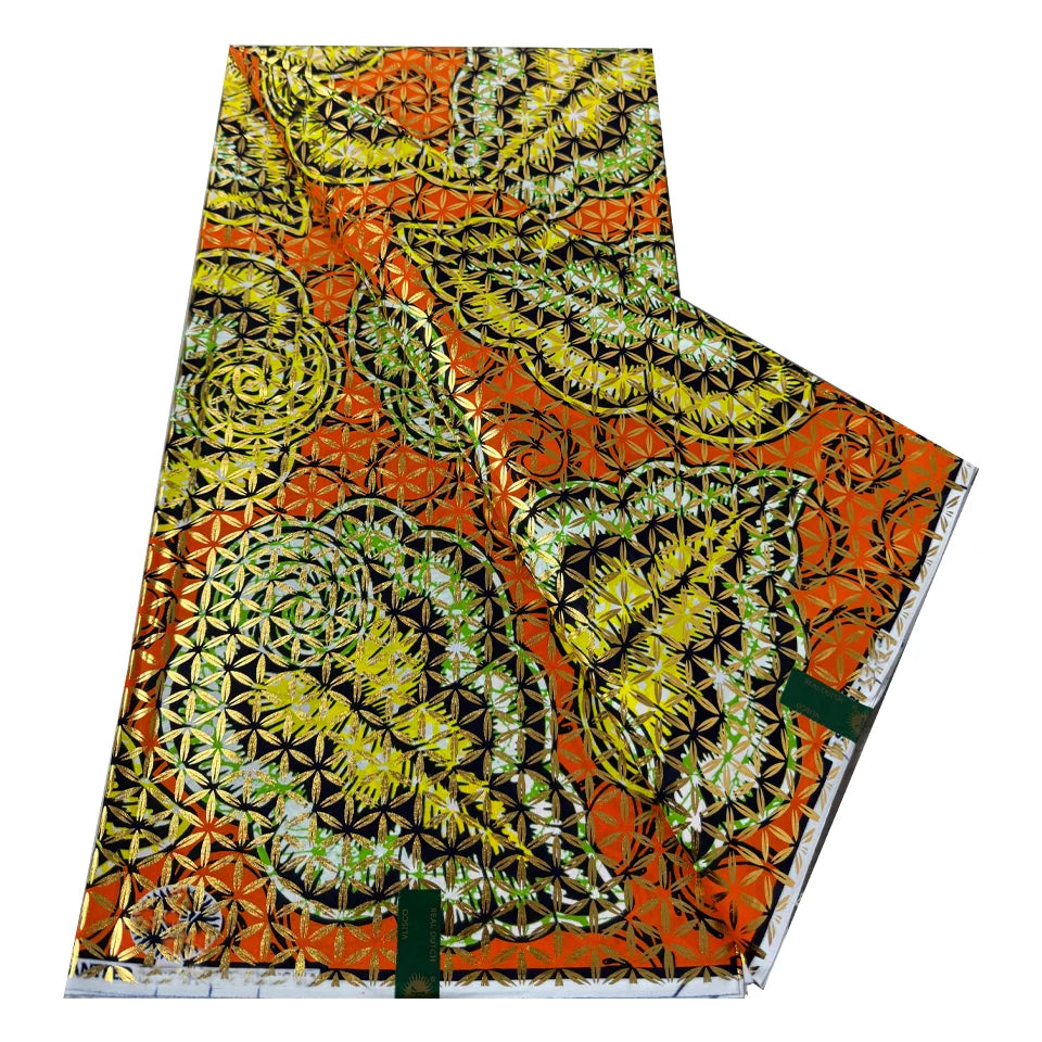 Cotton African Golden Wax Fabric Fashion Print Gold Wax Fabric Ankara Fabric Ghana Nigeria Style Pagne Sewing Material 6 Yards
