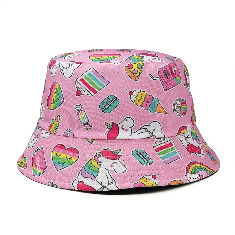 2023 Fashion Cartoon Cactus Print Pattern Foldable Reversible Fisherman Women Bucket Hat Wholesale