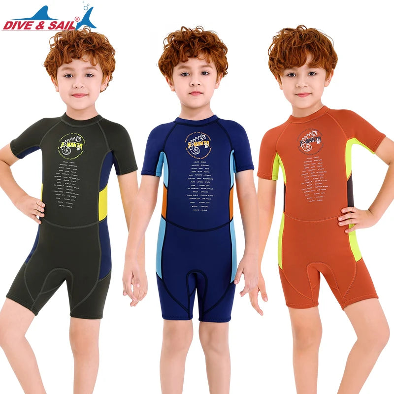 New Arrival Boys Short Diving Wetsuits Children 2.5mm Neoprene Swimming Swimwear One Piece Warm Kids Snorkeling Surfing Wetsuit