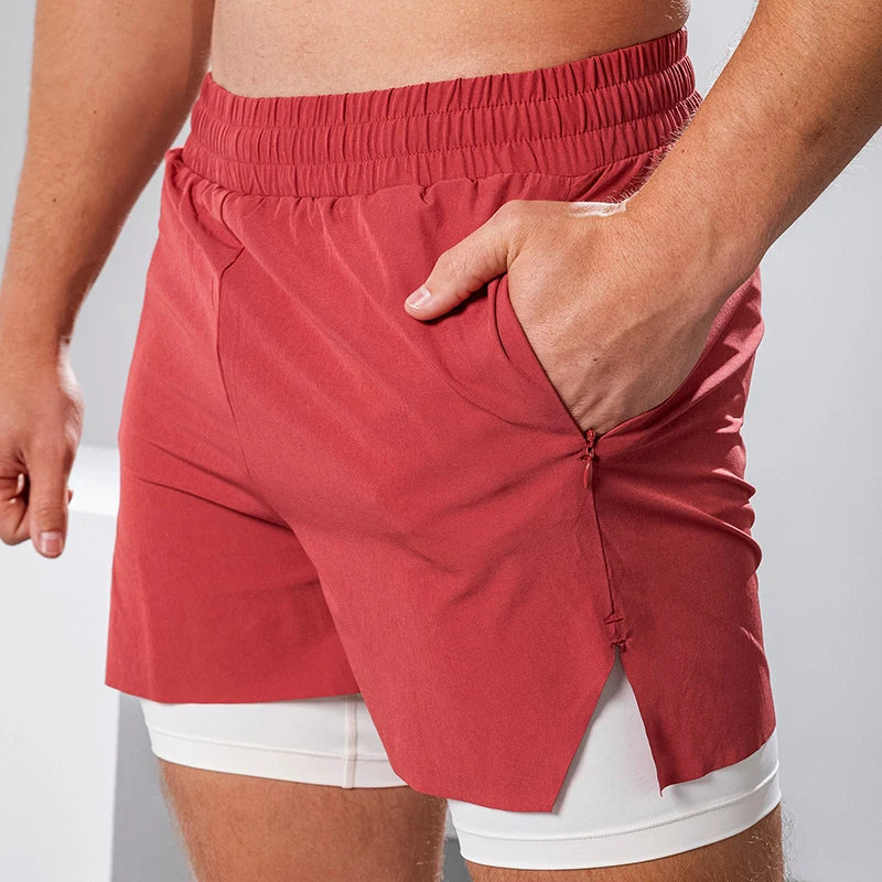 Custom Logo Polyester High Quality 2 Shorts Elastic Waist Gym Running Summer Casual Sports Shorts for Men