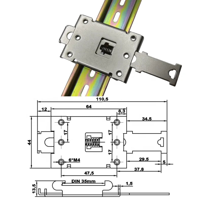 Tiezhong Aluminum Alloy Waist Hole 44 Snap Hook Wide Guide Rail Installation Buckle Solid-state Relay 35mm Mounting Bracket