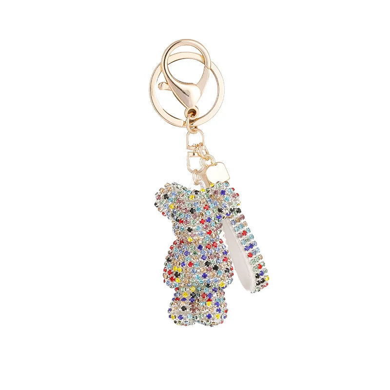 Cute Crystal Bear Charm Car Key Ring Backpack Accessory Colorful Rhinestone Crystal Bear Keychain for Couple