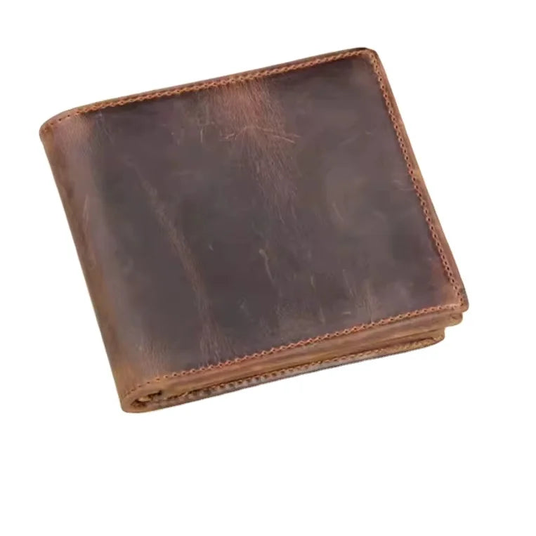 Simple Classic Design Crazy Horse Leather Wallet for Men  Genuine Leather RFID Blocking Slim Front Pocket Wallet