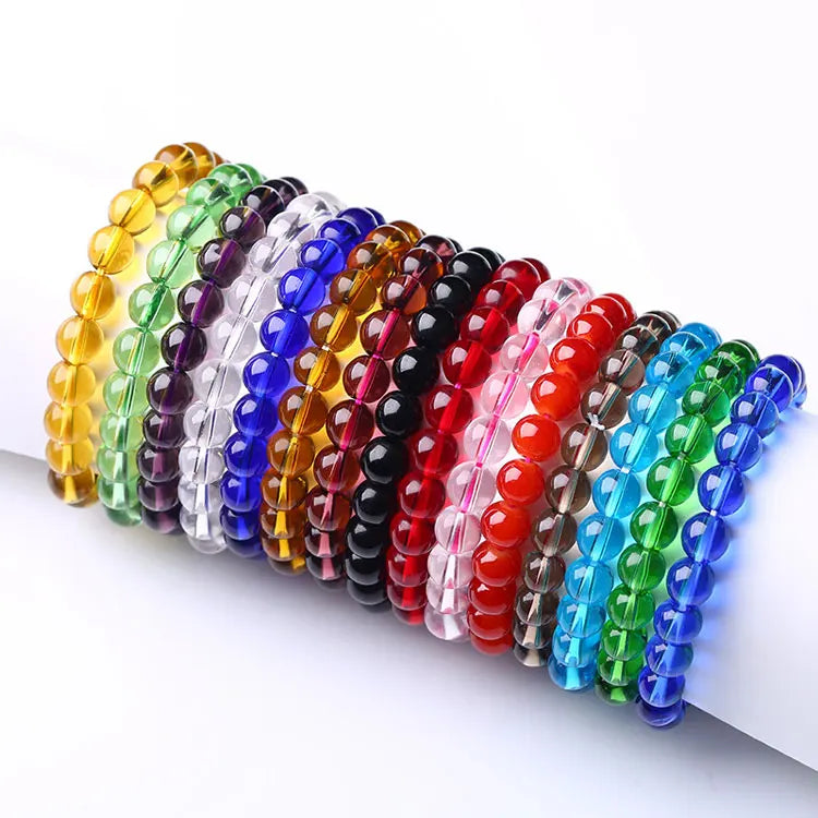 SC Cheap Promotion Gift Glass Crystal Beaded Bracelets Women 8mm Colorful Faux Jade Carnelian Crystal Bracelets for Girls