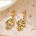 Blue Enamel Evil Eyes Hamsa Dangle Hoop Earrings Waterproof 18k Gold Plated Geometric Trendy Stainless Steel Fatima Hamsa Huggie