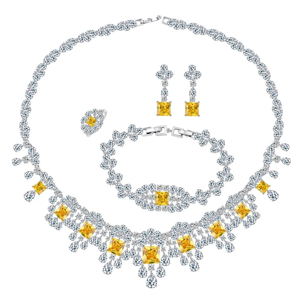 Dubai Cube Oxide Inlaid Shiny Rhinestone Ladies Dinner Necklace Earrings Set
