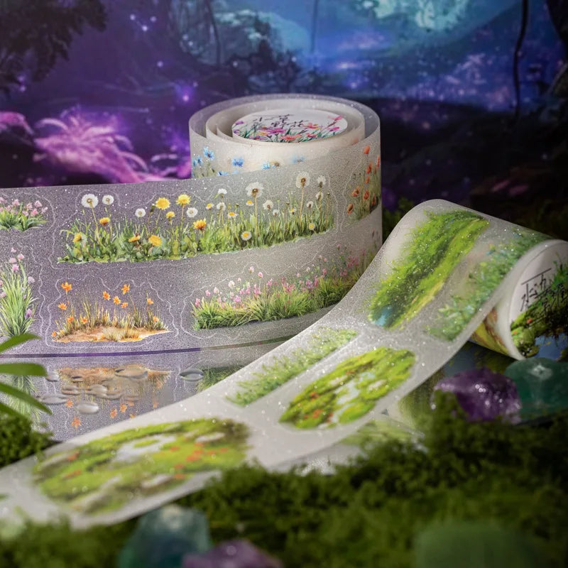 1Roll Tape Fangweed in the Mountains Series Glitter Sand Handbook Botanical Decorative Priming DIY