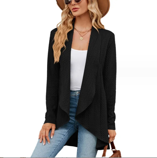 European and American Autumn and Winter New Long Sleeve Solid Loose Cardigan Top Women's Knitted Top