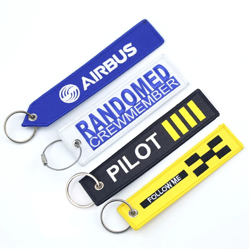 Factory Wholesale RANDOMED CREWMEMBER Keychains Custom Fabric Logo Label Embroidery Key Ring Braided Label Keychain Luggage Tag
