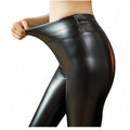 Fashion Women PU Leather Pants High Waist Velvet Warm Leggings Autumn Spring Lady Skinny Long Pencil Trousers