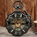 Hollow Black Mechanical Men Pocket Watch with Luminous Skeleton Dial Half Hunter Steampunk Hand Wind Locket Watch with Chain