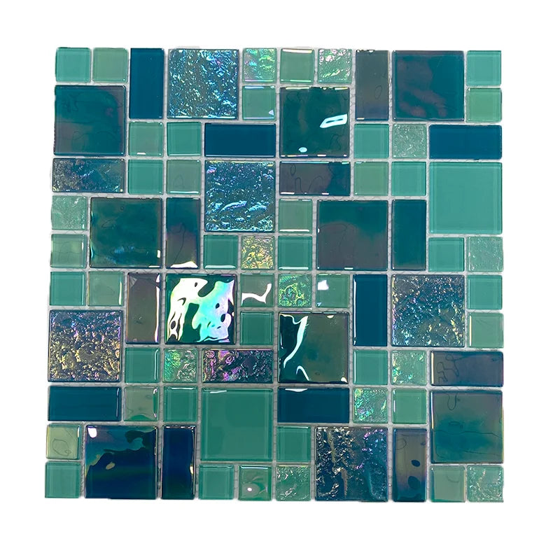 Modern 4mm Parquet Design Blue Iridescent Glass Mosaic Tiles for Wall & Floor Projects Swimming Pool Bathroom Kitchen Spa Hotel