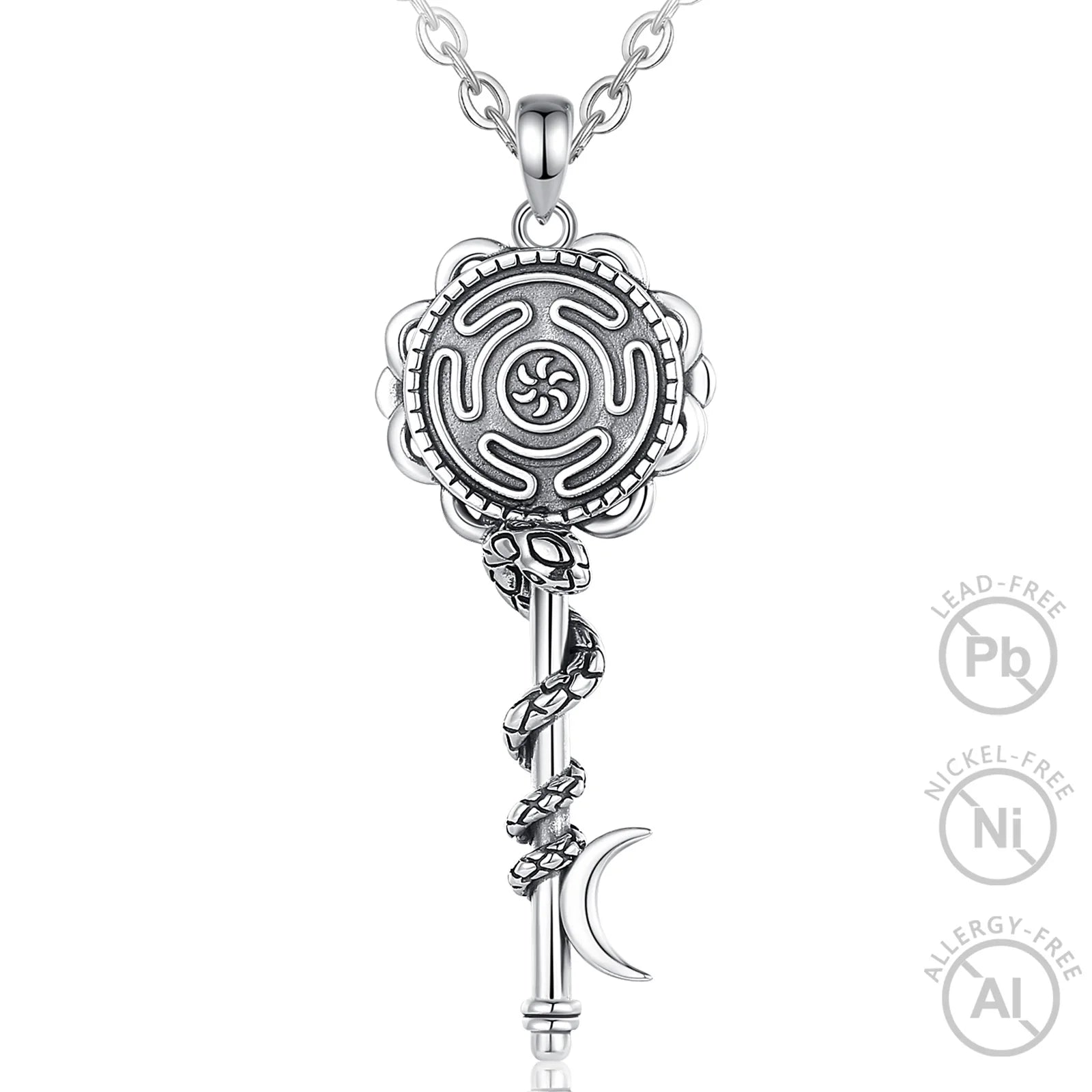 Changda Wholesale Triple Moon Goddess Sterling Silver Wiccan Amulet Jewelry Wheel of Hecate Key Charm Pendant Necklace for Women