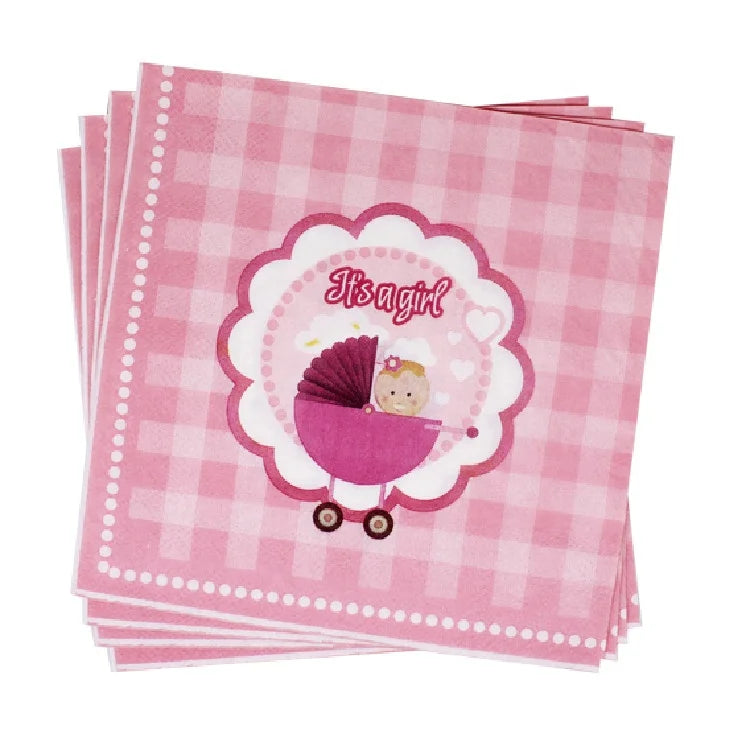 Baby Shower Disposable Printed 2 Ply Food Safe Paper Napkins Blue Pink Cocktail Dinner Use Bag Style Gender Reveal Party