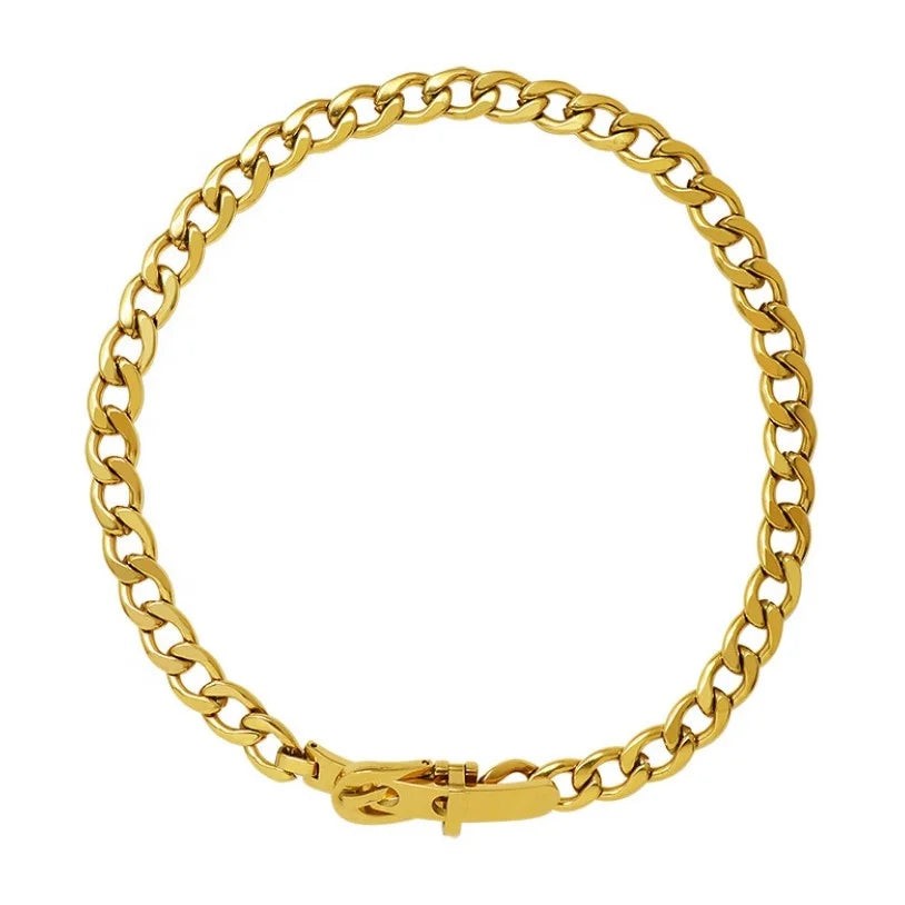 Hip Hop Thick Stainless Steel NK Chain Figaro Chain Buckle Shape Choker Necklace
