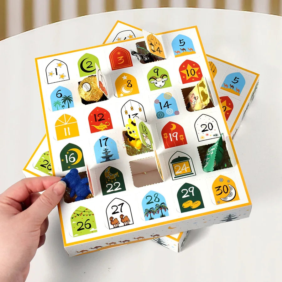 Festive 30-Grid DIY Recyclable Square Surprise Box with Fun Hole Cross-Border 5pcs/Pack Stamped Art Paper Calendar Blind Box