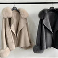 New Arrival QC24010 Hot Selling Women Casual Anti-shrink Solid Pattern Fox Fur Wool Coat