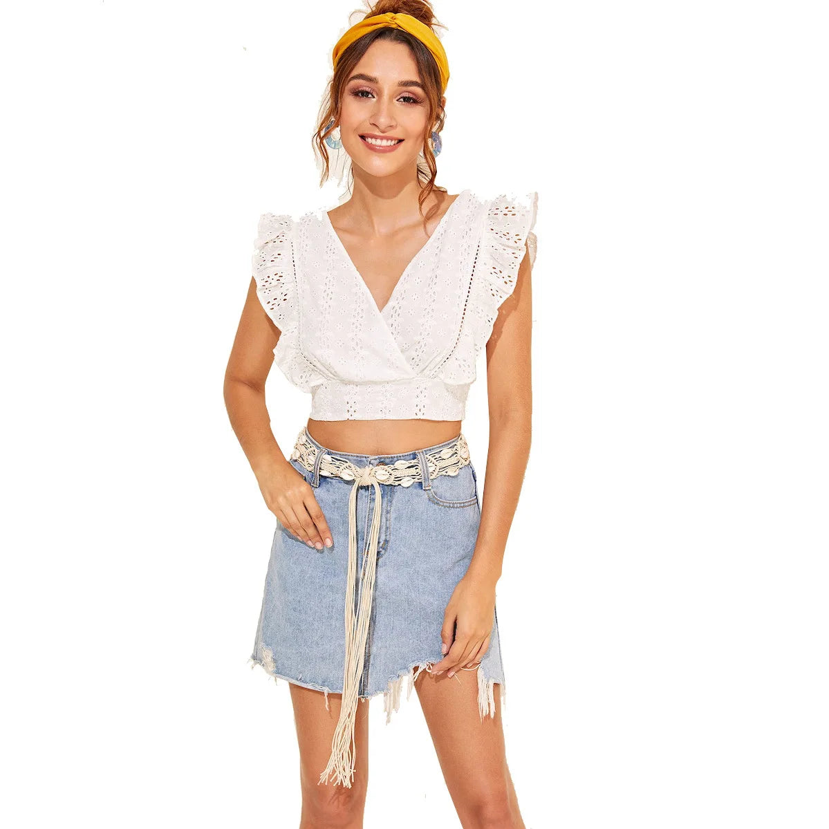 Bohemian Style Cotton Rope Braided Shell Waist Belt for Woman