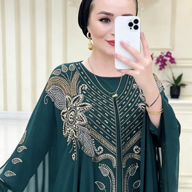 2026 High Quality New Arrival African Women Batwing Sleeve Dress Muslim Abaya Plus Size Dress Women Sequins Robes