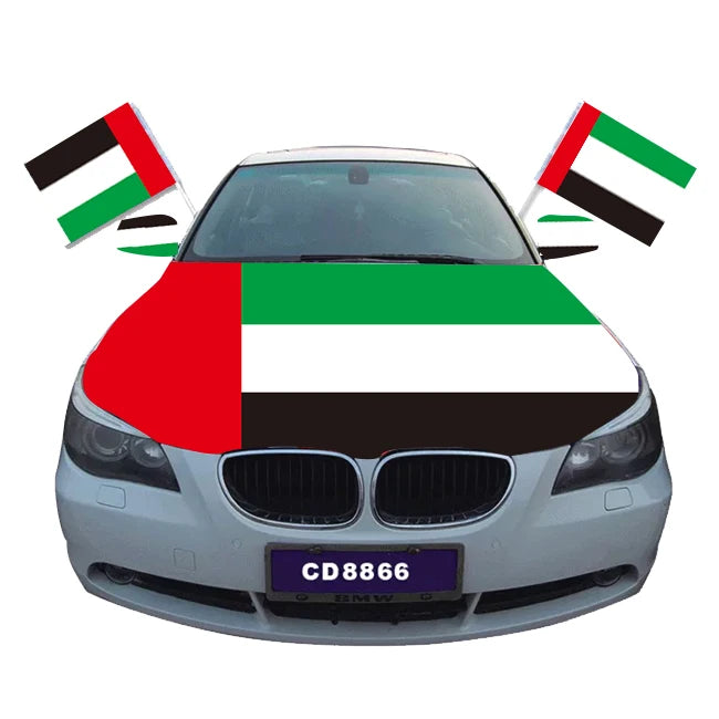 Promotional UAE Flag Car Hood Cover Washable Super Stretch Weatherproof Polyester Custom Color Logo Masterpiece Brand
