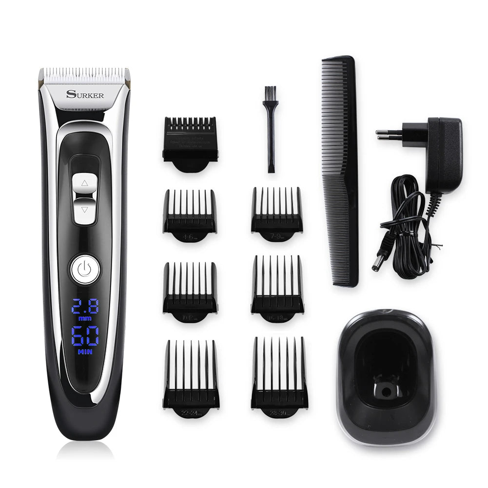 SURKER Professional LCD Ceramic Blade Trimmer Set Hair Clippers