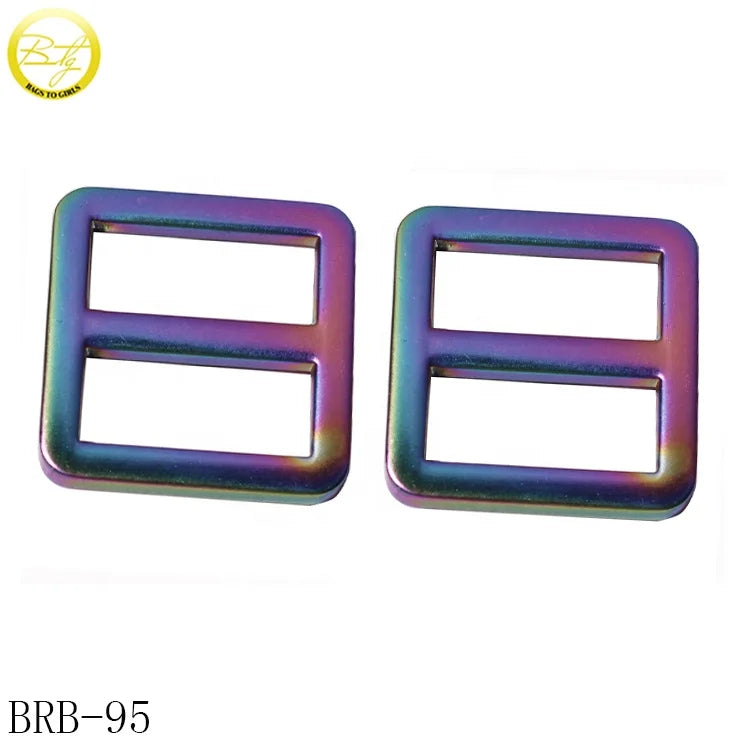 Fashion Wholesale Handbag Hardware Rainbow Plated Backpack Metal Square Handle Ring Buckle Adjuster 20mm for Wallet