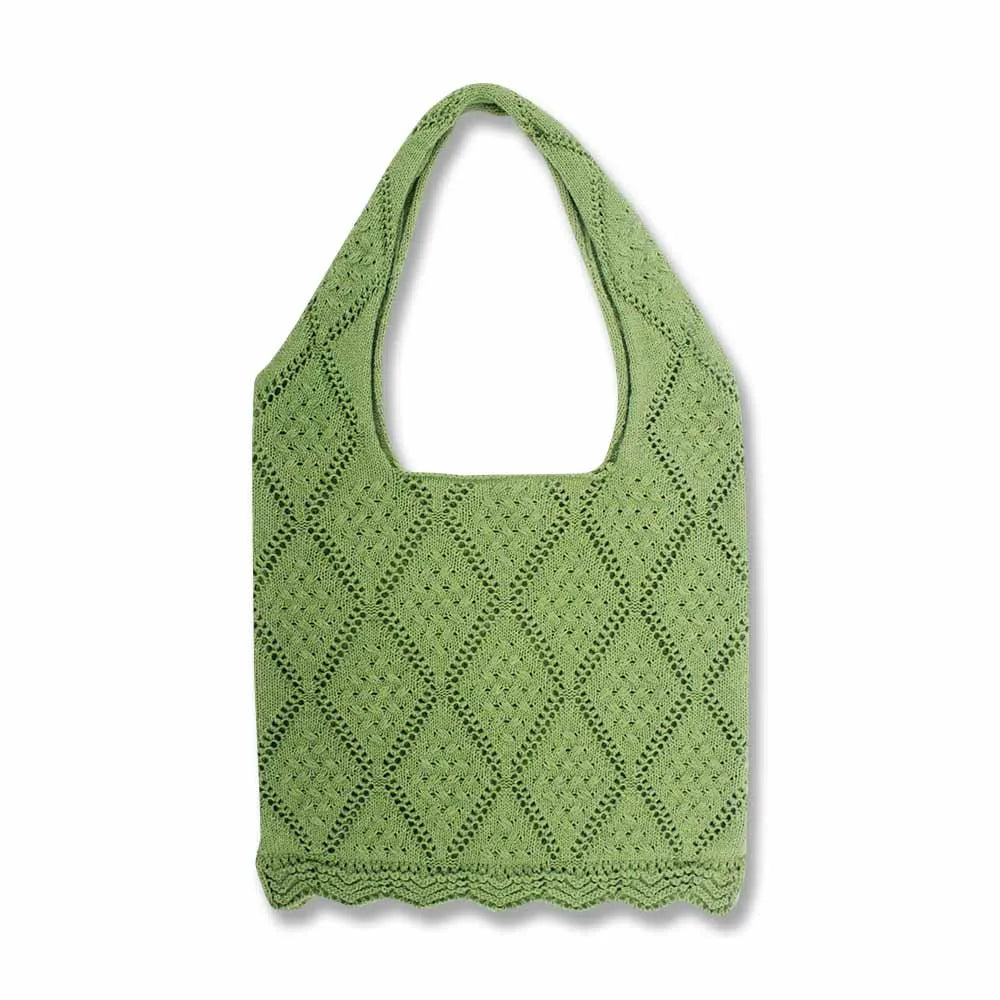 2023 New Lady Vintage Geometric Pattern Mesh Handbag Portable Knitted Shoulder Beach Bag Two Handles Hollow Spring/Summer