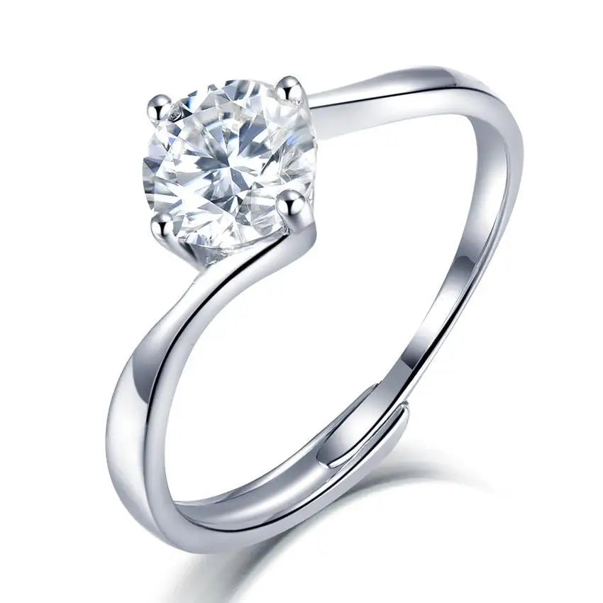Sun Star Fine Jewelry Diamond Rings Classic Weeding Engagement Round CZ 4 Prong Setting Adjustable Moissanite Solitaire Ring