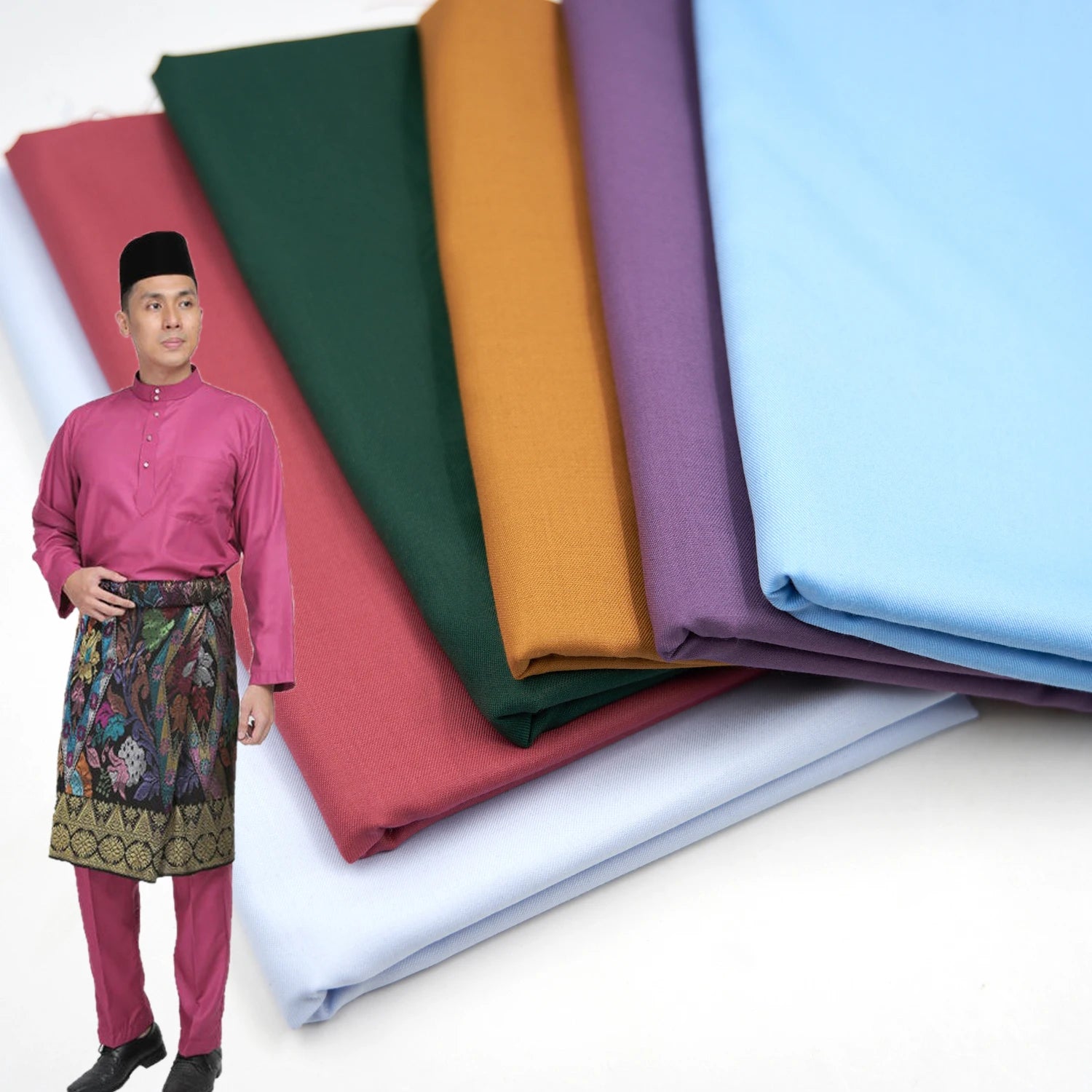 Eco-Friendly Soft Twill Woven Polyester Rayon Fabric for Boys & Girls Baju Melayu Suit Garment ISO9001 Certified