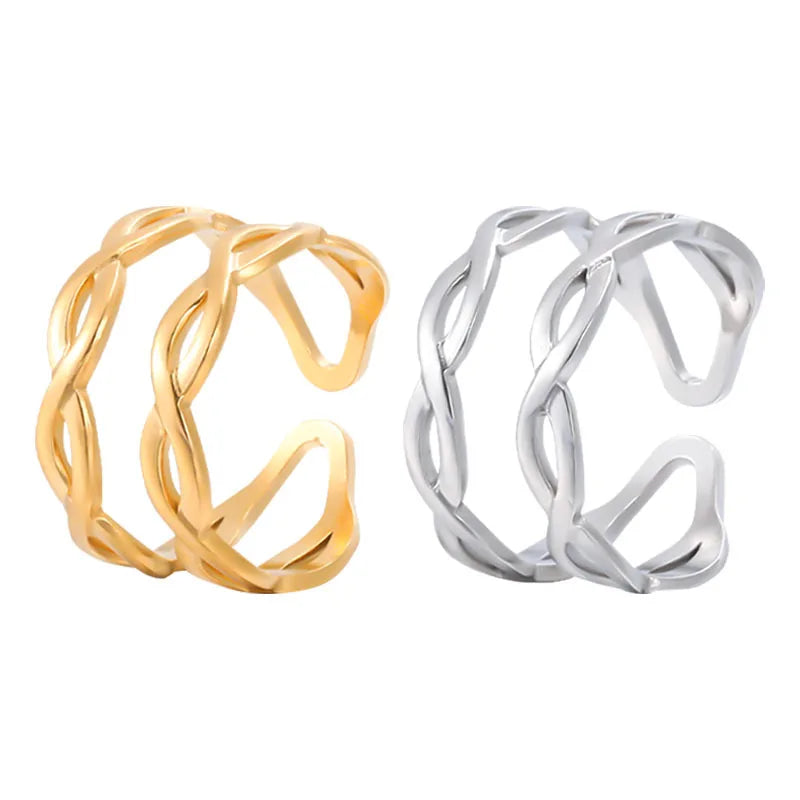 Open Adjustable 18K Gold Stainless Steel Silver Plated Twisted Rope Sea Waves Fine Rings for Women and Men Popular Pinky Rings
