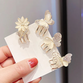 Korean Lovely butterfly Flower Side Hairpin Opal Small Head Clip Girls Hair Accessories