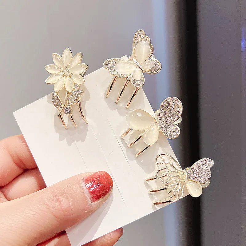Korean Lovely butterfly Flower Side Hairpin Opal Small Head Clip Girls Hair Accessories